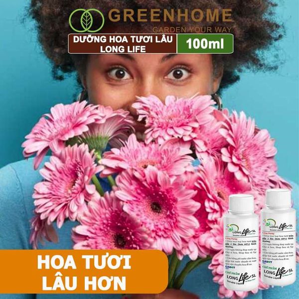 Dưỡng Hoa Tươi Lâu Long Life, Chai 100ml, Hoa Lâu Tàn, Nở Bông To, Không Bị Hôi Nước, 1 Chai Pha 10lít Nước