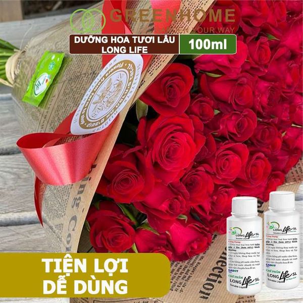 Dưỡng Hoa Tươi Lâu Long Life, Chai 100ml, Hoa Lâu Tàn, Nở Bông To, Không Bị Hôi Nước, 1 Chai Pha 10lít Nước