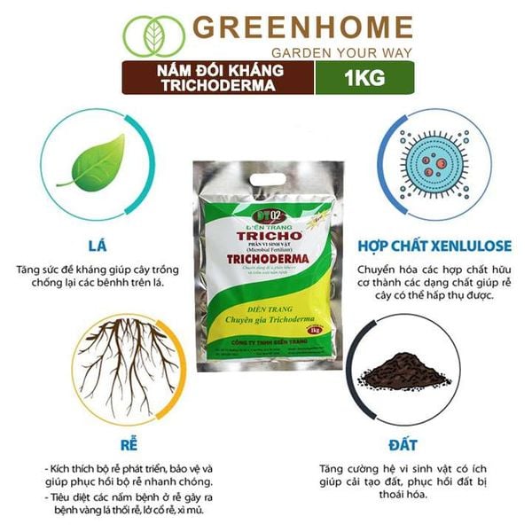 Nấm đối kháng Trichoderma, bao 1kg, phân vi sinh vật ủ phân, ủ rác, đậu tương, tưới gốc |Greenhome