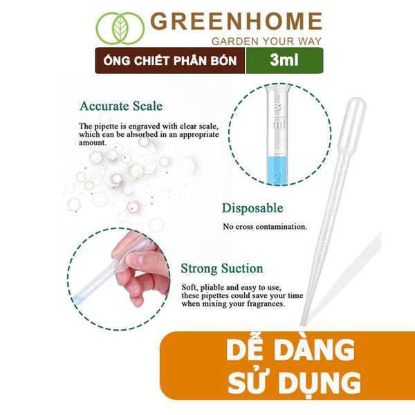 Ống pipet Greenhome, 3ml, D15cm, chiết phân bón dạng nước, có vạch định lượng, đa năng, tiện dụng