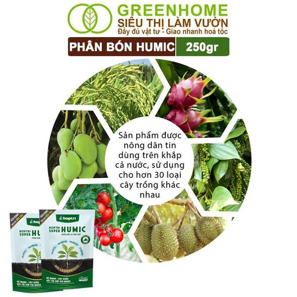 Phân Bón Humic Greenhome, Hợp Trí, 250gr, Hữu Cơ Sinh Học, Giúp Ra Rễ Mạnh, Cải Tạo Đất, Tăng Năng Suất Cây Trồng