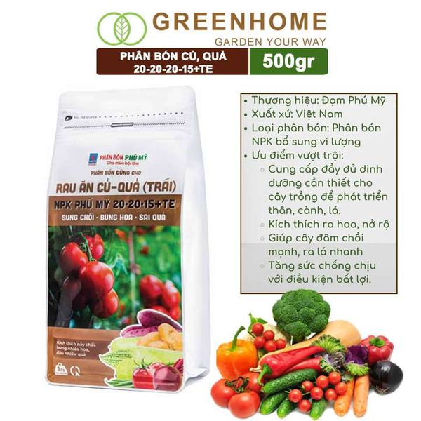 Phân bón Greenhome NPK phú mỹ cho rau ăn lá, củ, quả, cây ăn trái, hoa, dinh dưỡng cân đối, chắc rễ, khoẻ cây, sung đọt