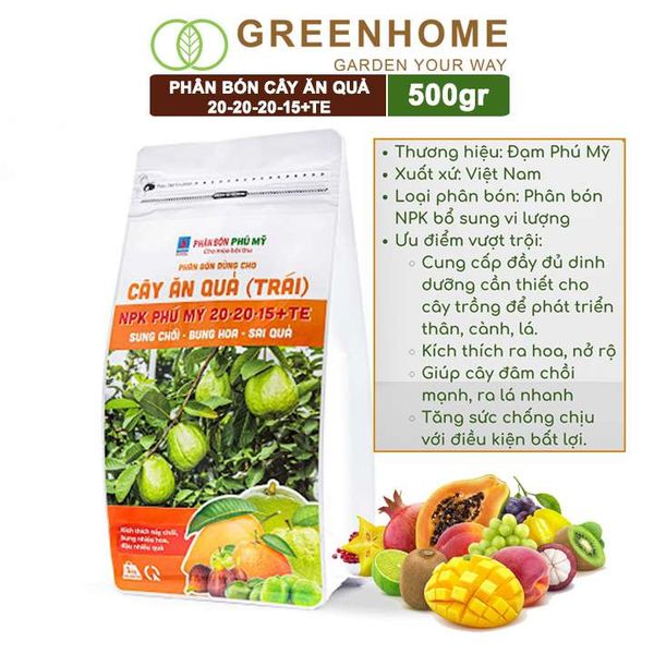 Phân bón Greenhome NPK phú mỹ cho rau ăn lá, củ, quả, cây ăn trái, hoa, dinh dưỡng cân đối, chắc rễ, khoẻ cây, sung đọt