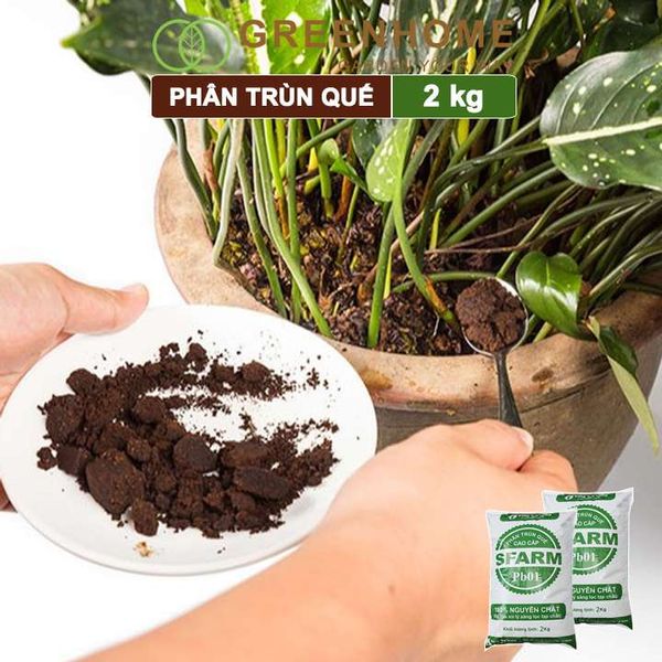 Phân trùn quế Sfarm, bao 2kg, nguyên chất bổ sung dinh dưỡng cho cây, hoa, cải tạo đất |Greenhome