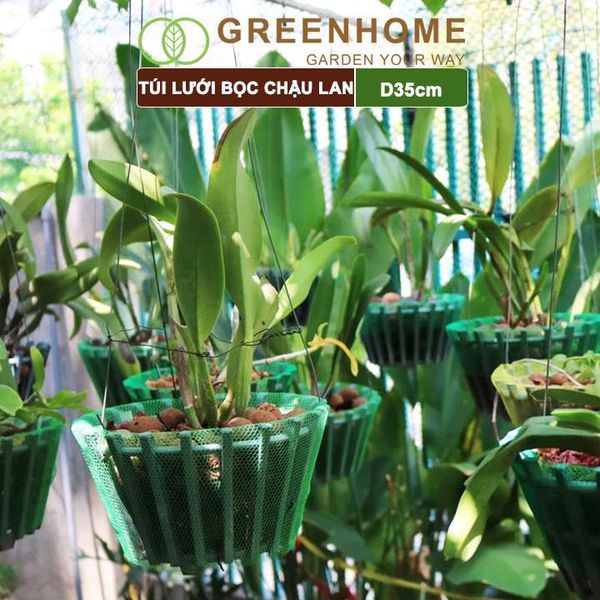 Túi lưới lót chậu trồng phong lan, D35cm, ngăn rơi vãi giá thể, phân bón, độ bền cao |Greenhome