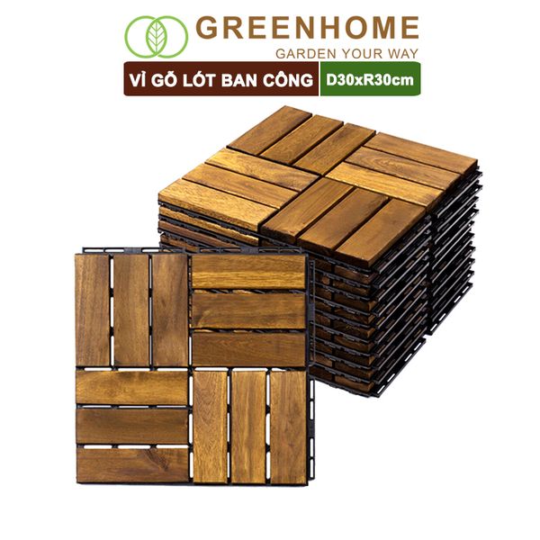 Vỉ gỗ lót sàn ban công, D30xR30cm, 12 nan, hàng xuất khẩu, dễ lắp đặt, lót sân vườn, sân thượng, hồ bơi |Greenhome