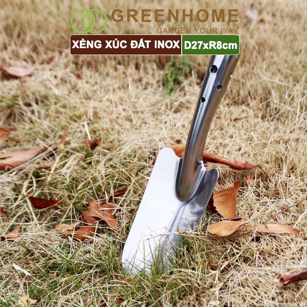 Xẻng làm vườn, inox, D27xR8cm, cầm tay, chống rỉ, siêu bền |Greenhome