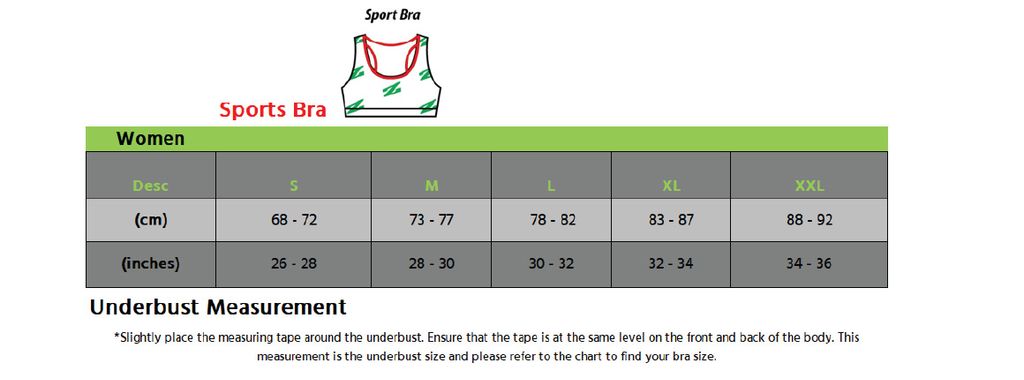Zone Pro Sports Bra Size Chart