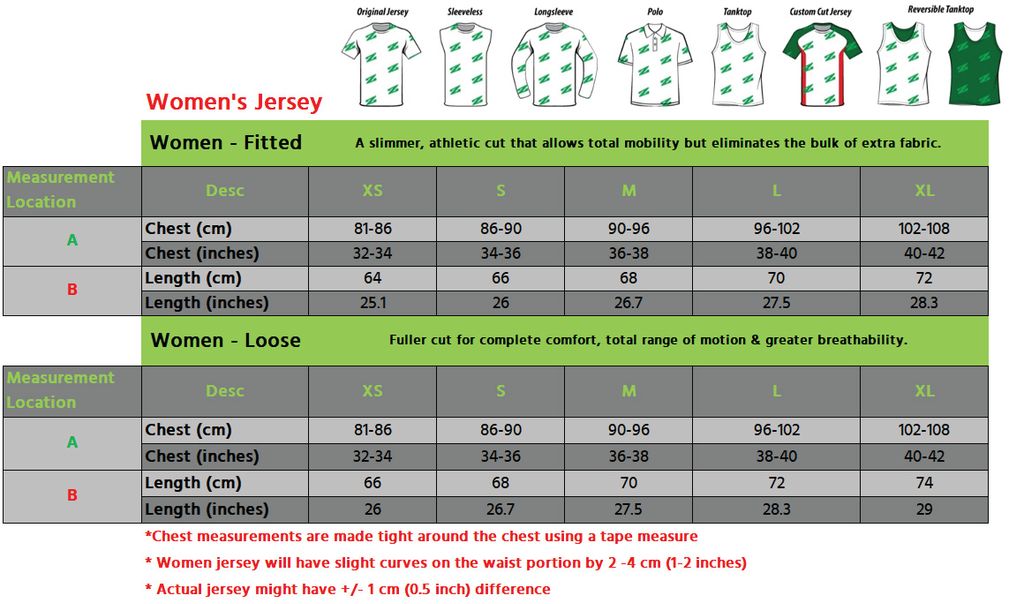 Zone Pro Sports Bra Size Chart