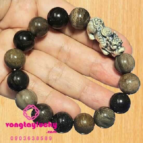 vòng tay gỗ hóa thạch, vòng tay mệnh mộc, vòng tay đẹp, tỳ hưu đá mắt hổ