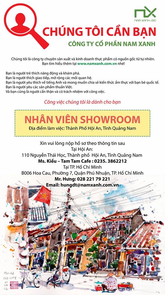 Tuyển Dụng NV Bán Hàng Showroom tại Hội An - Quảng Nam