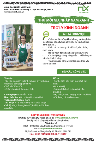 Tuyển dụng Trợ Lý Kinh Doanh T11/2018