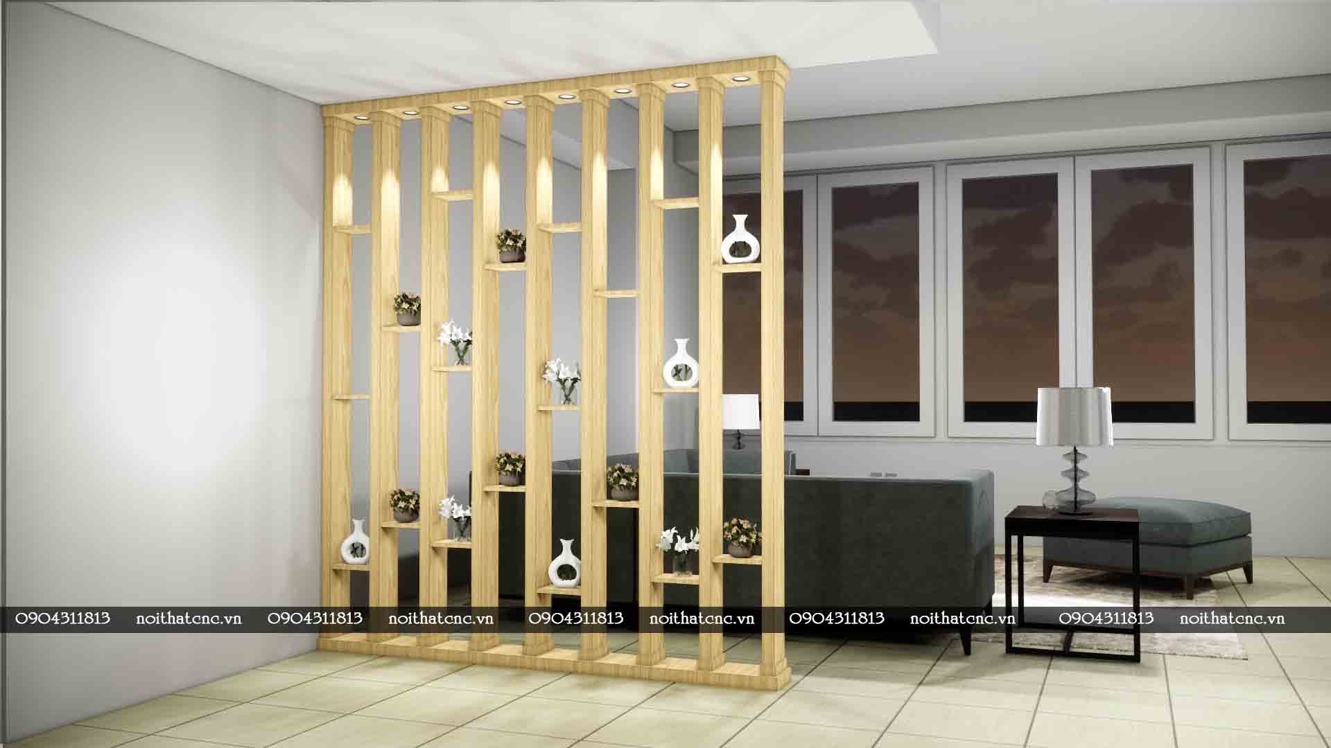 Thiết kế lam gỗ phòng khách - MS3 – Nội thất CNC