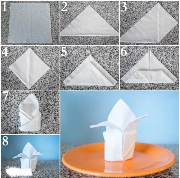 cách xếp khăn giấy để chén