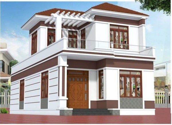 Nhà sơn màu trắng sứ kết hợp màu nâu