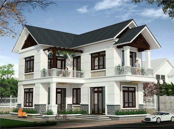 Mẫu sơn nhà mặt tiền màu trắng sứ