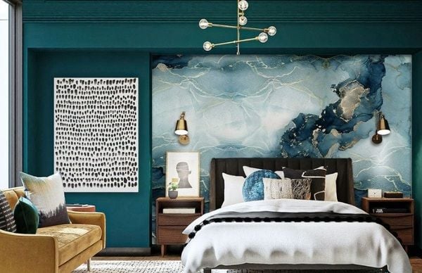 Mẫu sơn phòng màu xanh ngọc với phong cách cổ điển