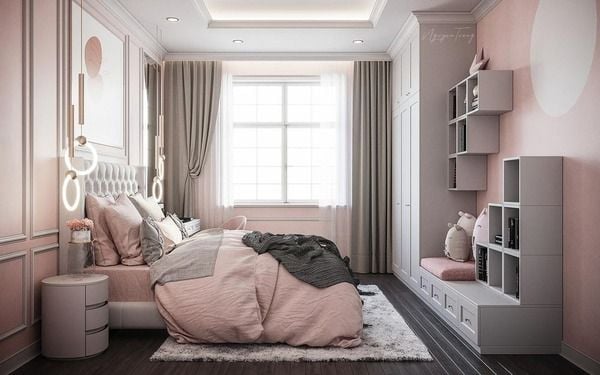 Mẫu phòng ngủ sơn màu hồng xám được nhiều người yêu thích