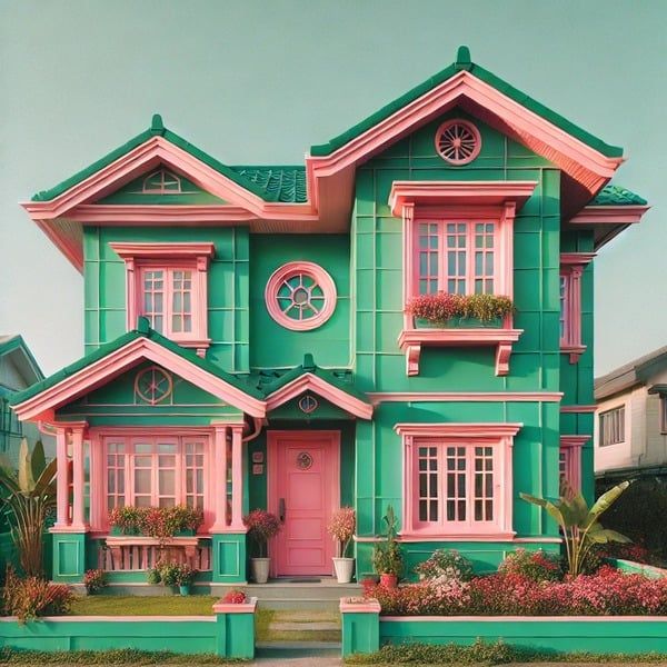 Phối màu Xanh lá – Tím hồng