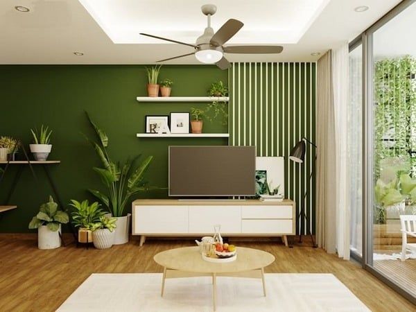 Phòng khách sơn màu xanh lá cho gia chủ sức khỏe dồi dào và tránh xa bệnh tật