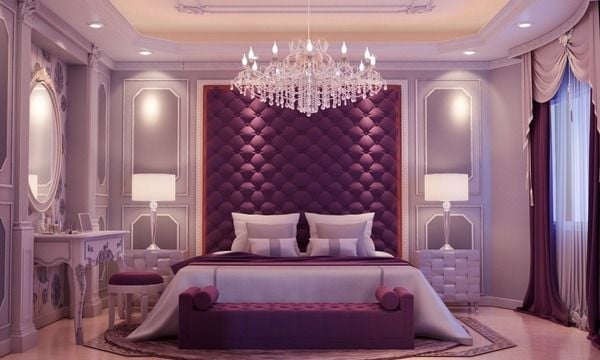 Sơn phòng ngủ màu tím thường là lựa chọn nhẹ nhàng mà nhiều phụ nữ yêu thích