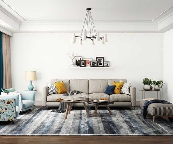 Mẫu 1: Sơn màu trắng kết hợp hài hoà với nội thất trong phòng khách