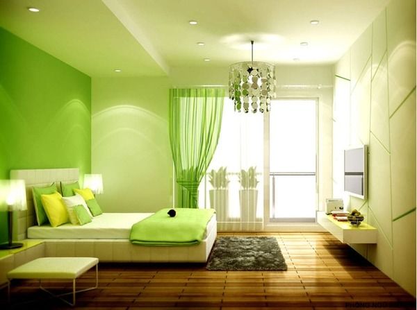 Phòng ngủ với màu xanh lá tạo cảm thấy gần gũi hơn với thiên nhiên