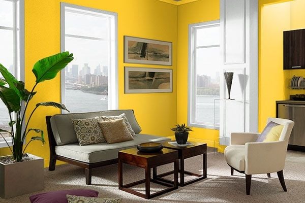 sơn tường màu vàng cho phòng khách