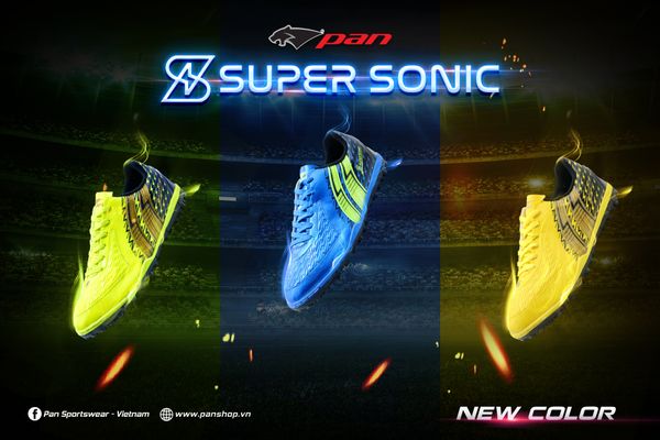 Giày đá banh PAN SUPER SONIC đế đinh TF nổi bật với 3 tông màu Neon, Xanh dương, Vàng