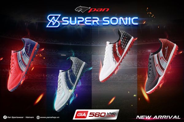 Giày bóng đá PAN SUPER SONIC đế đinh TF với tông màu chủ đạo Đỏ và Xám