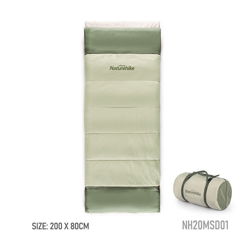 Túi ngủ màu xanh rêu nhạt có kích thước 200cm * 80cm