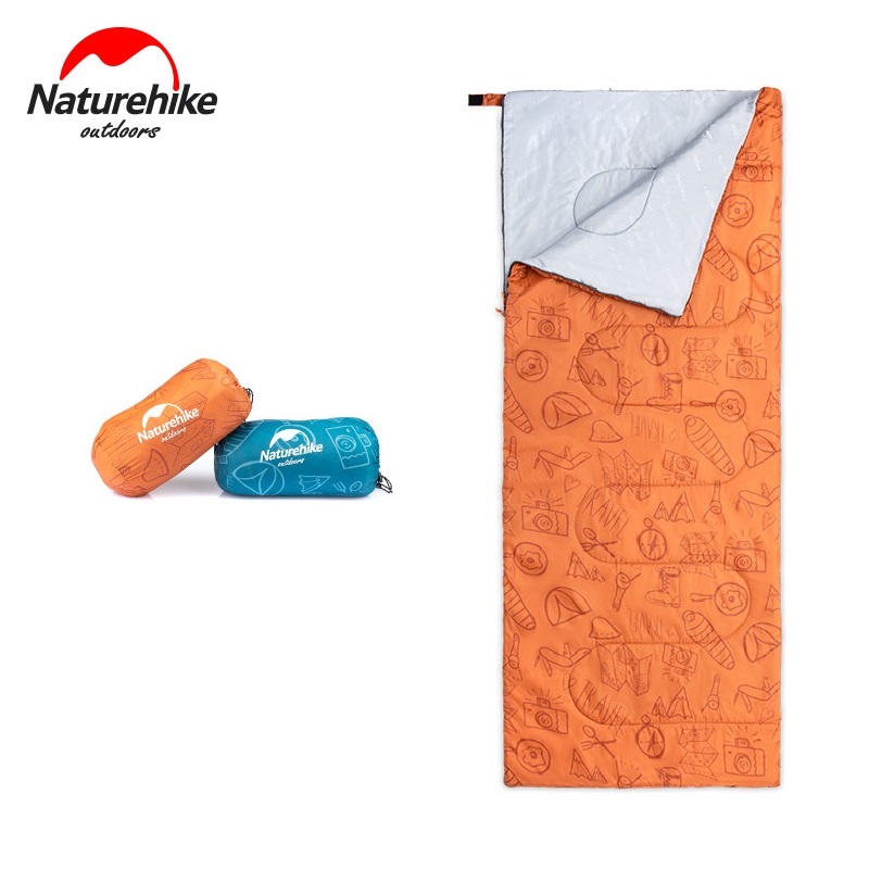 Túi ngủ màu cam kiểu dáng hình chữ nhật, có khoá kéo linh hoạt và có túi đựng bảo quản nhỏ gọn