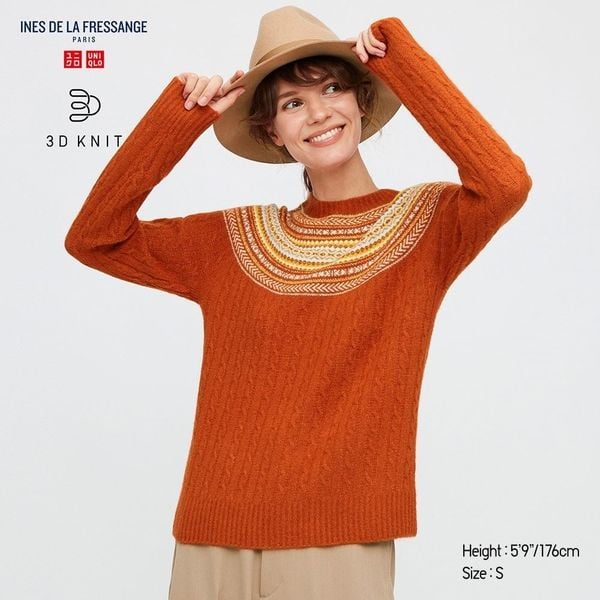 Áo len lông cừu nữ 3D KNIT JACQUARD SWEATER UNIQLO 432087