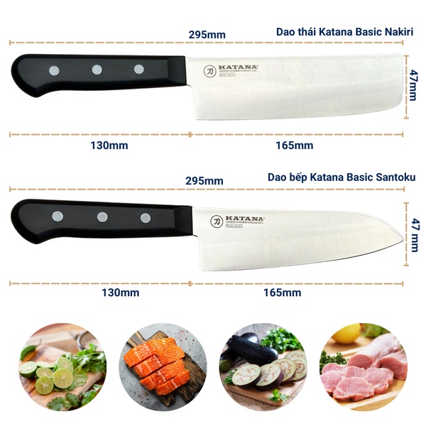 Bộ 2 Dao Katana Basic Santoku & Nakiri (165mm)