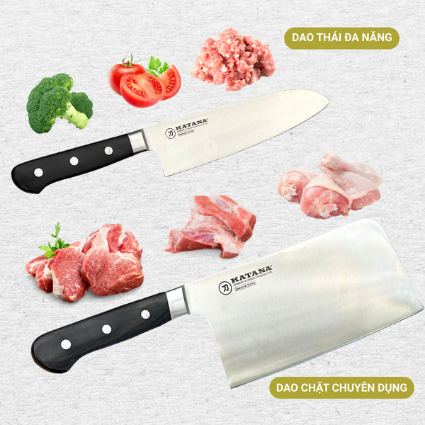 Bộ Dao Chặt và Dao Thái Katana Essential Chopping & Santoku