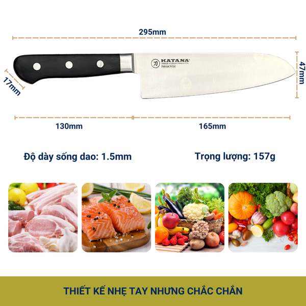Dao thái làm bếp Katana Essential Santoku 165mm