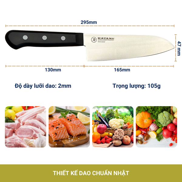 Dao thái làm bếp Katana Basic Santoku 165mm