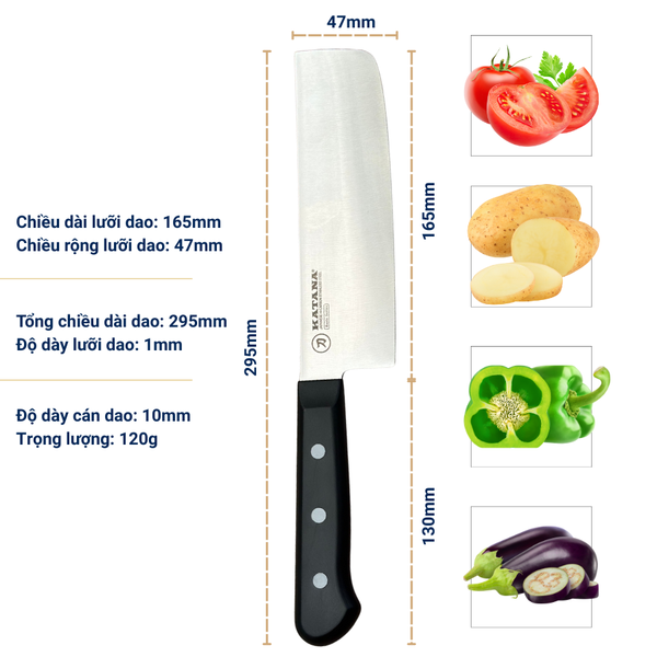 Dao thái rau củ Katana Basic Nakiri 165mm