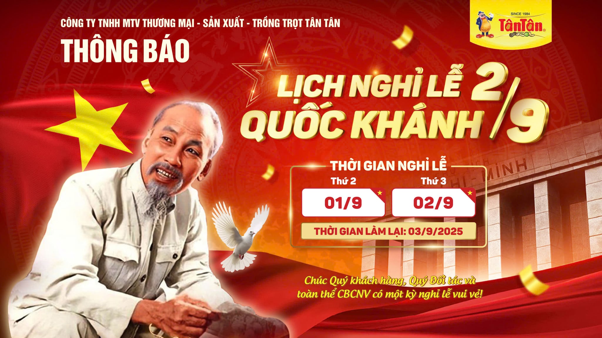 THÔNG BÁO NGHỈ LỄ QUỐC KHÁNH 2/9