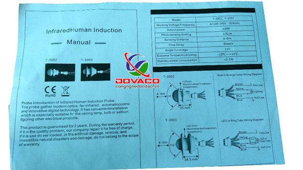 Công tắc cảm biến chuyển động hồng ngoại mini T-300 - DOVACO