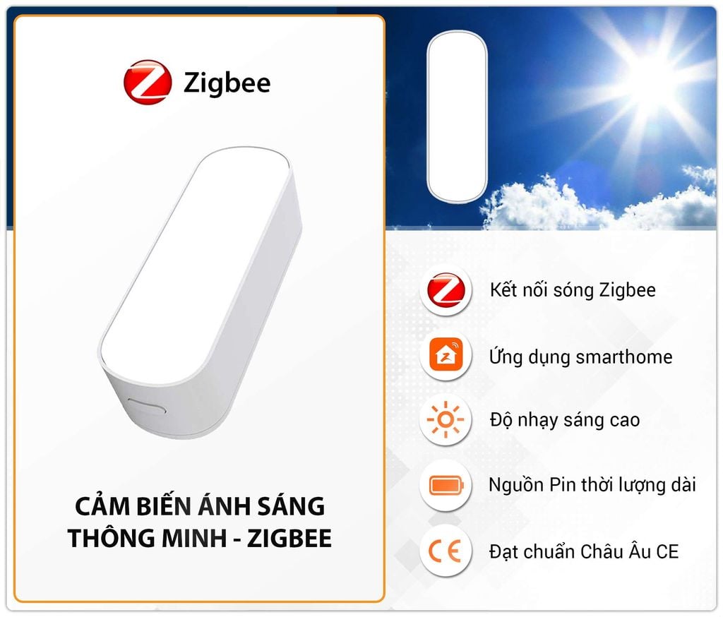 Cảm Biến Ánh Sáng Dùng Pin SmartZ LZ1 Kết Nối Zigbee Không Dây