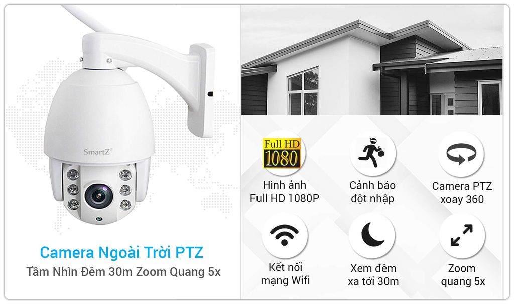 Camera IP HD 1080P Zoom Quang 5X Ngoài Trời SmartZ SCD2029