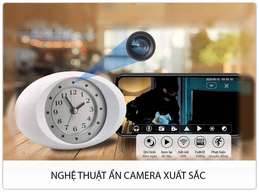 Camera IPC1080 2.0Mp Quan Sát Bí Mật Kiểu Đồng Hồ Ngụy Trang