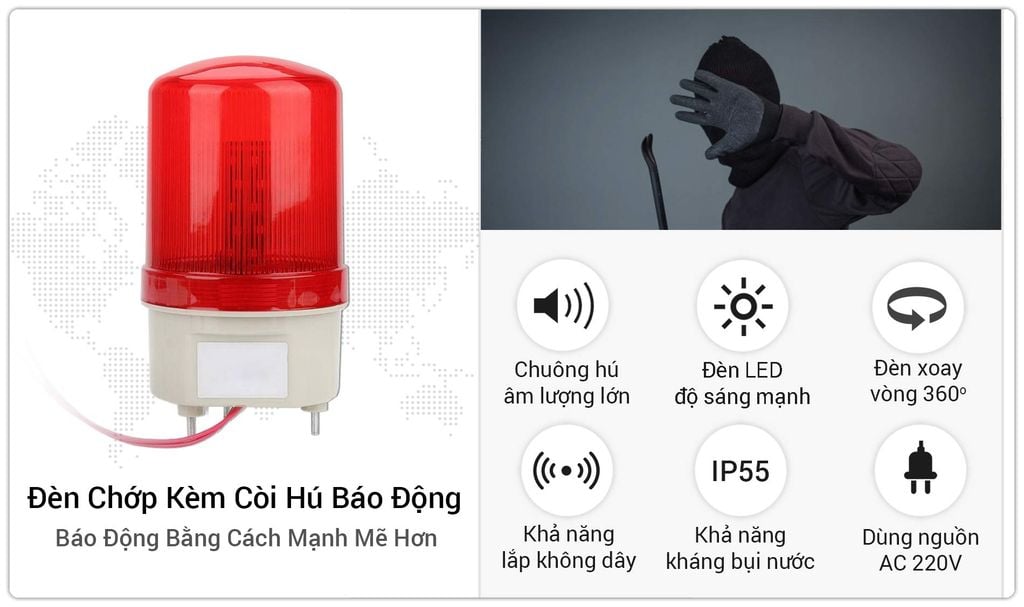 Đèn Chớp Xoay Kèm Còi Hú Báo Động Âm Lượng Lớn SmartZ JH05