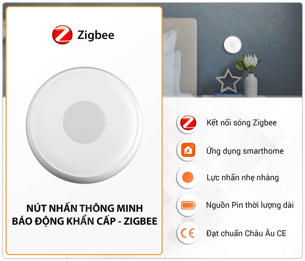 Nút Nhấn Thông Minh Báo Động Khẩn Cấp SmartZ BZ3 Kết Nối ZigBee