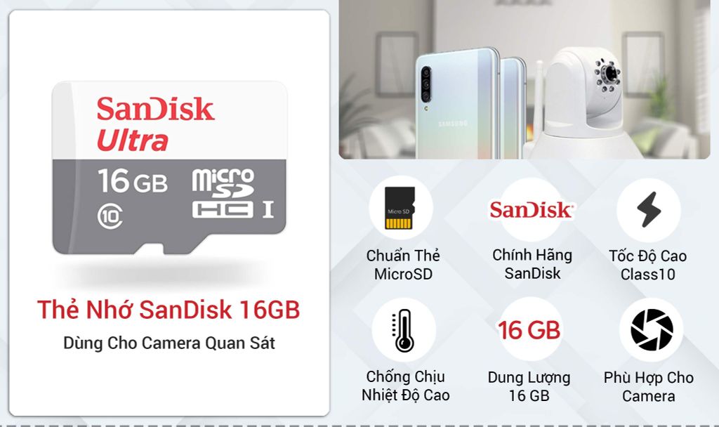 Thẻ Nhớ SanDisk 16GB Dùng Cho Camera Quan Sát