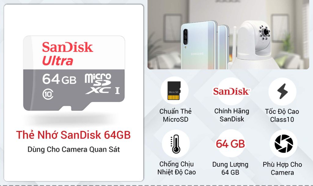 Thẻ Nhớ SanDisk 64GB Dùng Cho Camera Quan Sát