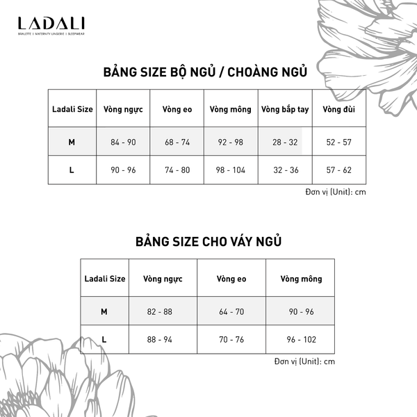 Bảng Size Bộ Ngủ Cao Cấp Ladali