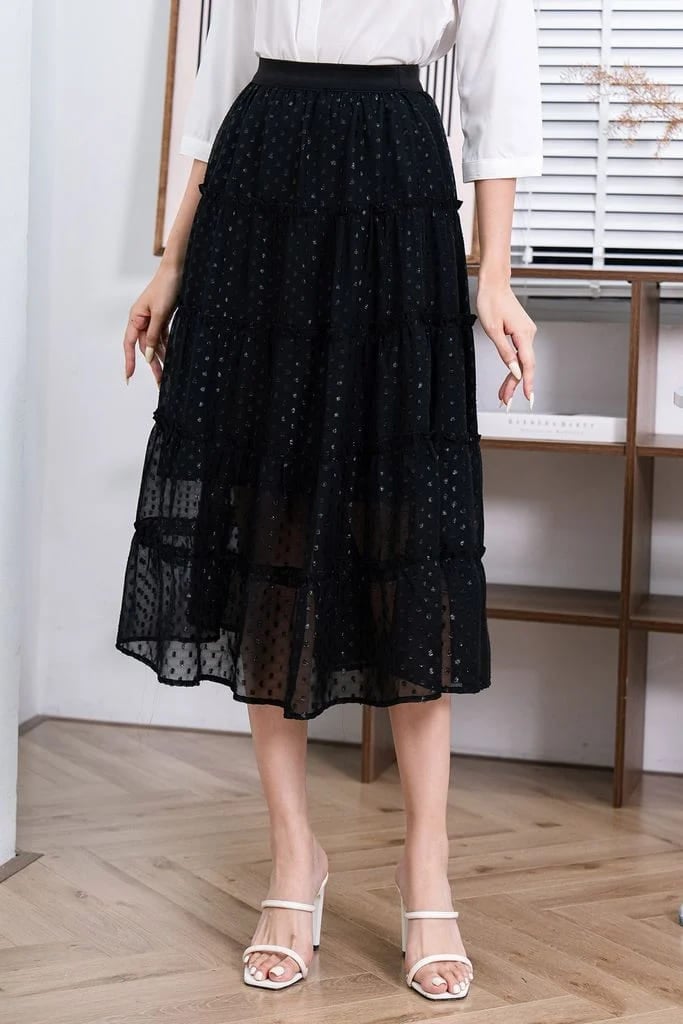 chân váy nhún bèo tone đen cuốn hút