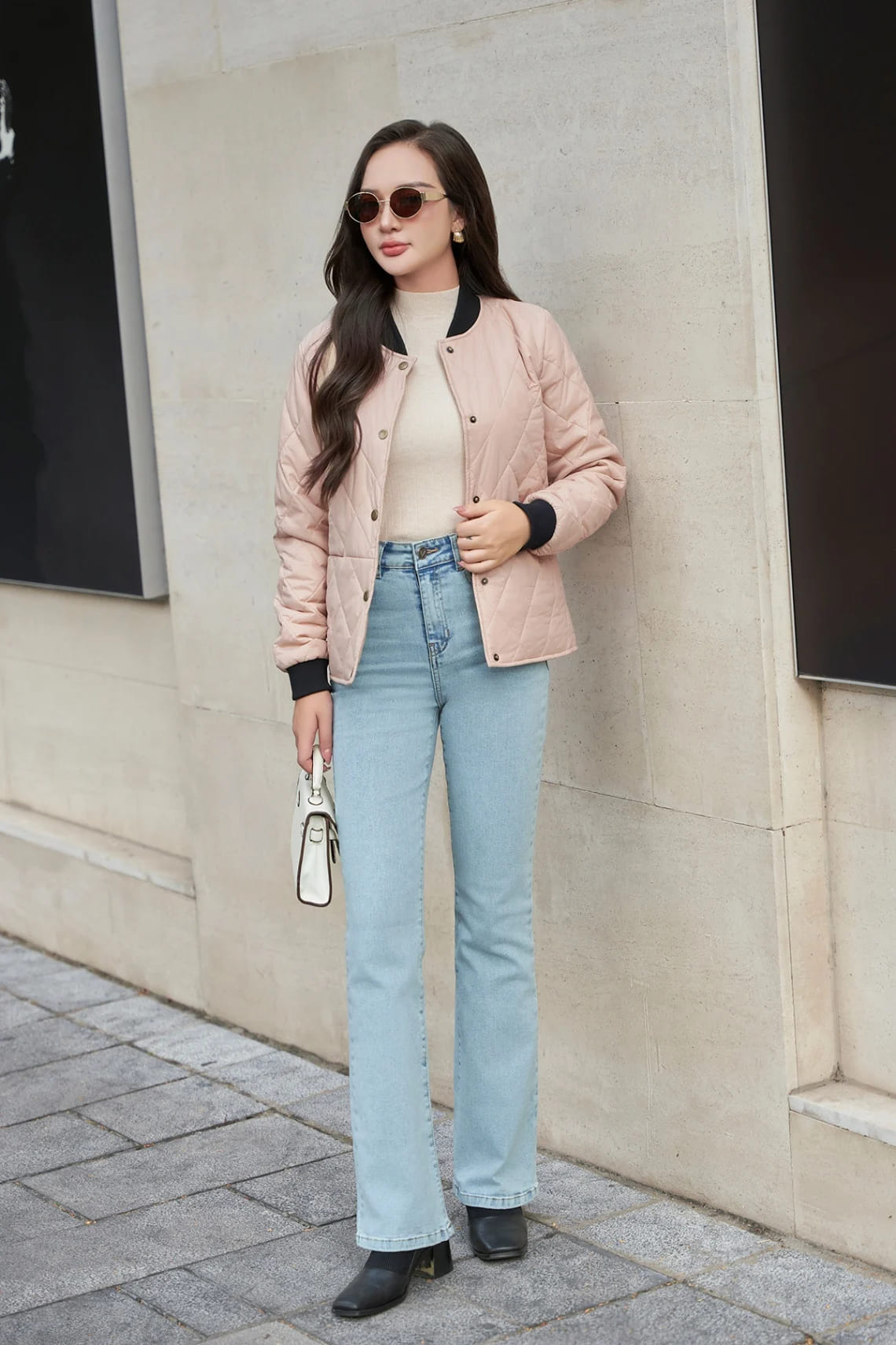 áo phao trần bông nữ dáng bomber phối tay chun